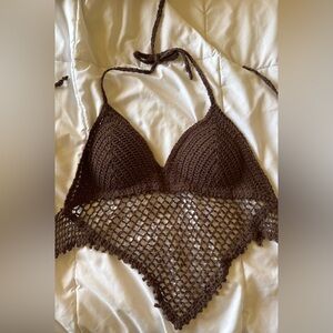 Sans Souci Chocolate Crochet Top